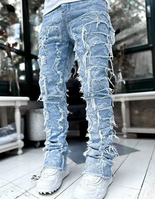 Load image into Gallery viewer, Men's Regular Fit Stacked Jeans Ripped Slim Fit Distressed Destroyed Straight Denim Pants Hip Hop Streetwear
