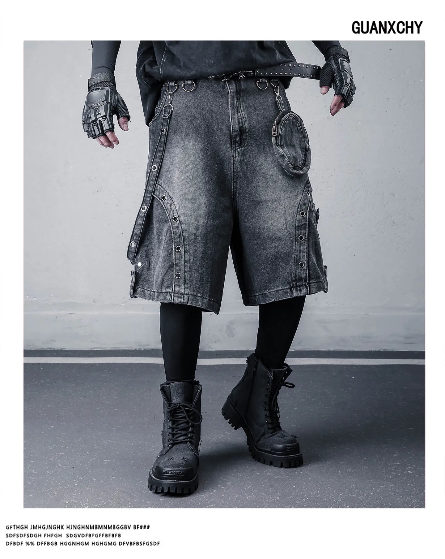 2026 Summer Washed Vintage Punk Jean Shorts With Small Pouch Style Metal Eyelets Spliced Denim Shorts