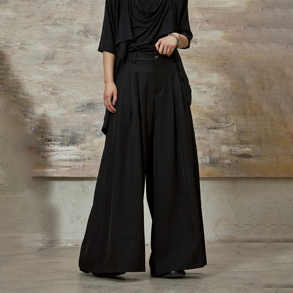 Dark Gothic Skirt Pants Genderless Streetwear Fashion Wide-Leg Samurai Pants Unisex