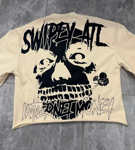 Summer Y2K Retro Gothic Skull Graphic Print T-shirt Men's Oversized Casual Cotton Short-sleeved T-shirt Street Top