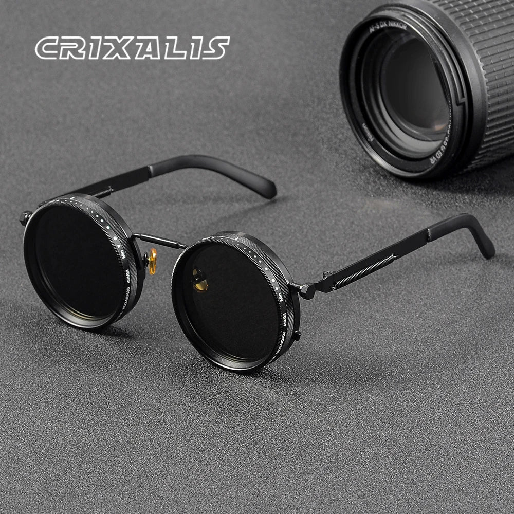 Polarized Round Sunglasses ND9 Adjustable Dimming Men and  Women Retro Punk  Eyeglasses Outdoor Shades UV400