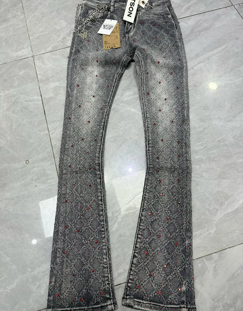 Load image into Gallery viewer, 2026 Rhinestone Men's High Street quality Slim Fit Skinny long Denim Flared Jeans Pants
