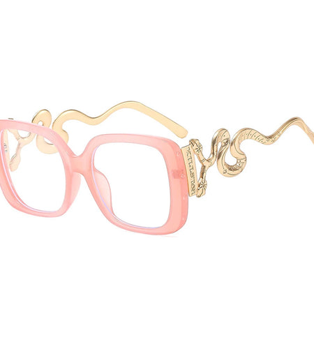 Women Big Square Eyeglasses  Unique Snake Design Trendy Glasses