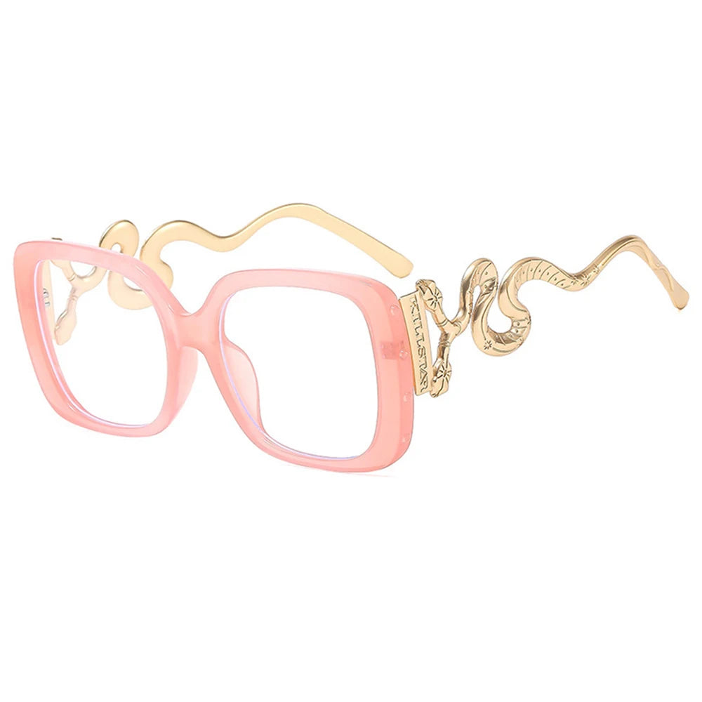 Women Big Square Eyeglasses  Unique Snake Design Trendy Glasses