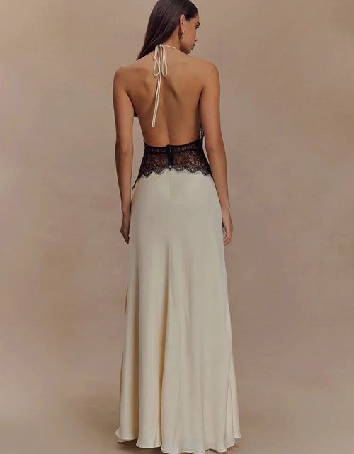 Load image into Gallery viewer, Summer Sexy Maxi Dress Women's Backless Lace Halter Deep V Neck Sleeveless High Waist Elegant Long Gown Floor-Length Polyester
