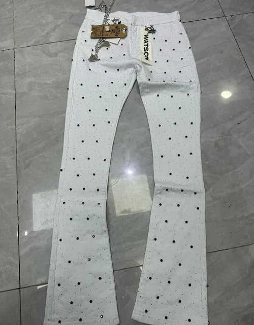 Load image into Gallery viewer, 2026 Rhinestone Men's High Street quality Slim Fit Skinny long Denim Flared Jeans Pants
