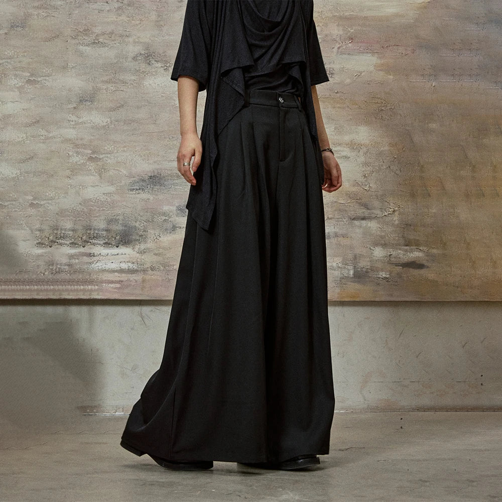 Dark Gothic Skirt Pants Genderless Streetwear Fashion Wide-Leg Samurai Pants Unisex