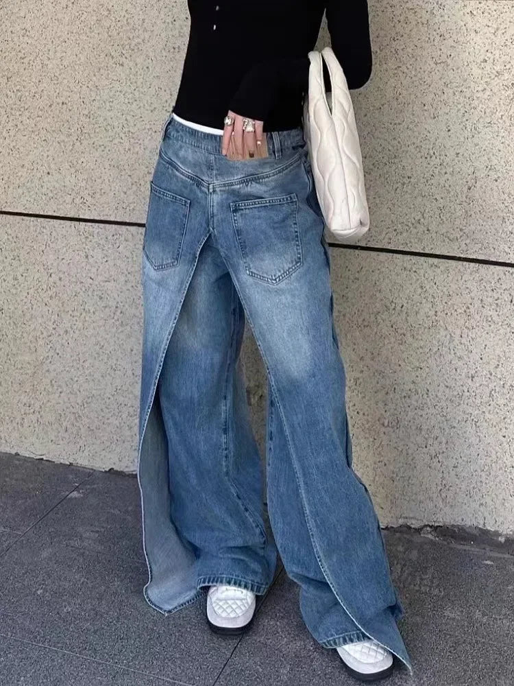 Women's Y2K Style New Rock Hip Hop Baggy Wide Leg Jeans