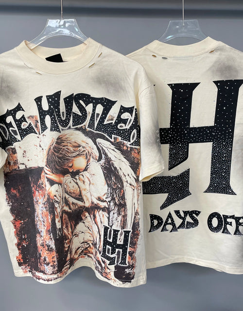 Load image into Gallery viewer, Men's LIFE HUSTLERS Y2K hot stamping hole  T-shirt Streetwear 100% Cotton Loose Fit

