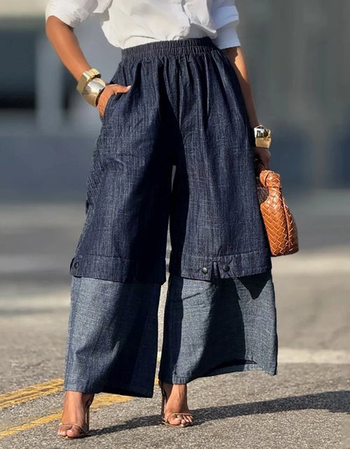 Load image into Gallery viewer, Urban Female Streetwear Layered Denim Wide Leg Pants Loose Elastic High Waisted Pockets Baggy Trousers
