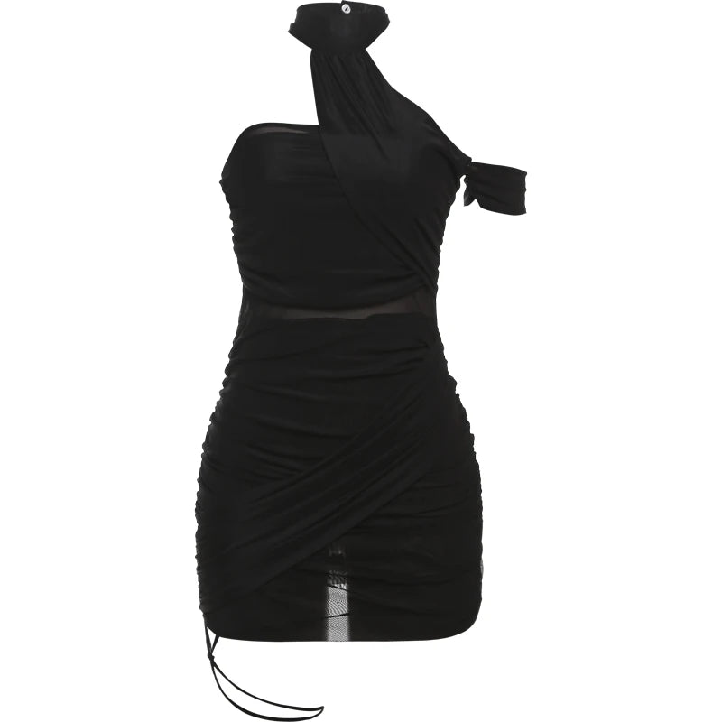 Women's Y2K See-Through Sexy Dress Cross Bandage Backless Halter Sleeveless Mini Bodycon Mid-Night Clubwear Summer Trend