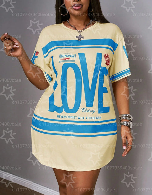 Load image into Gallery viewer, Plus Size LOVE Design Pattern Printed T-shirts Dress Summer Fashionable High Quality Short Sleeved Casual
