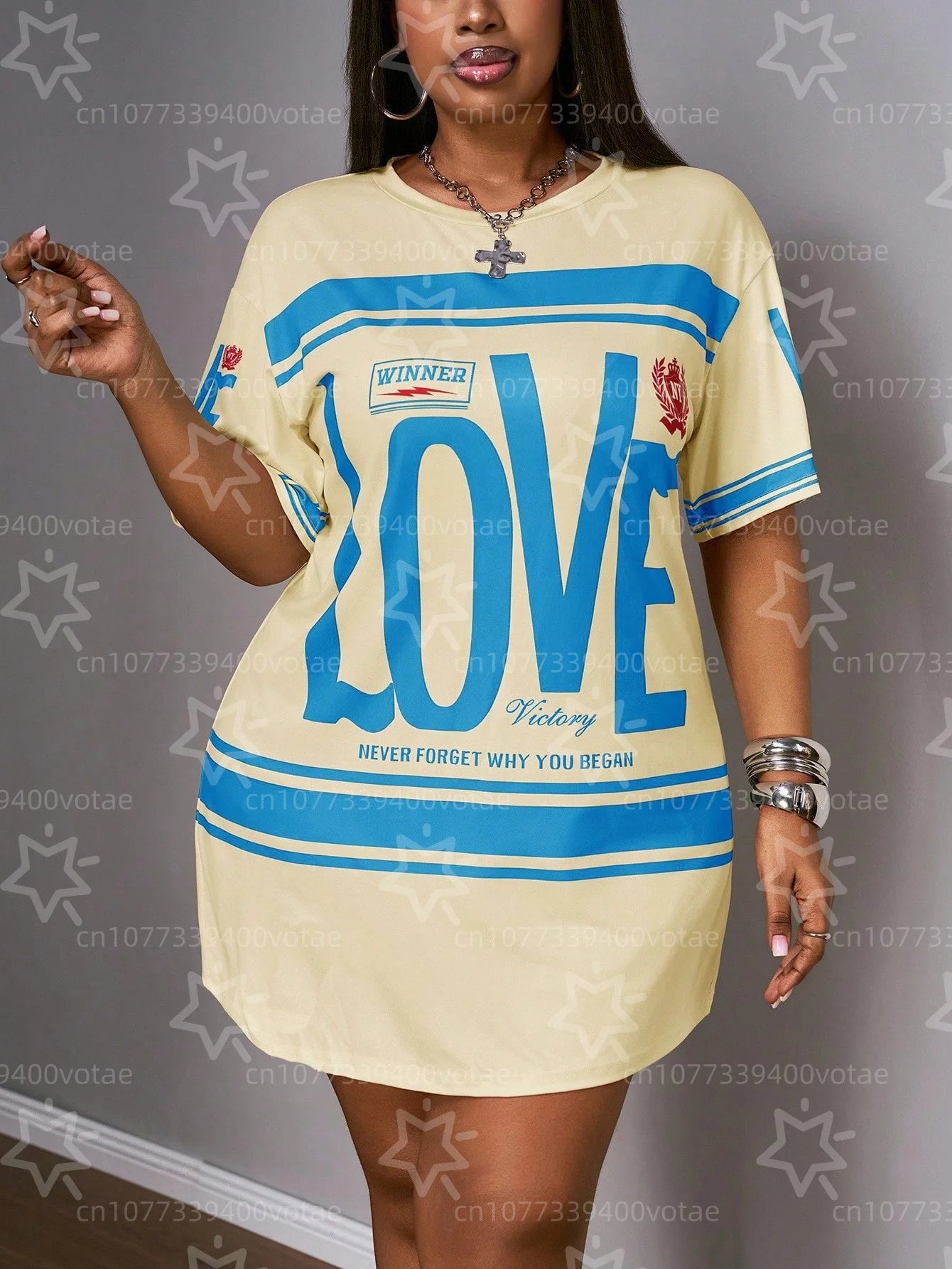 Plus Size LOVE Design Pattern Printed T-shirts Dress Summer Fashionable High Quality Short Sleeved Casual