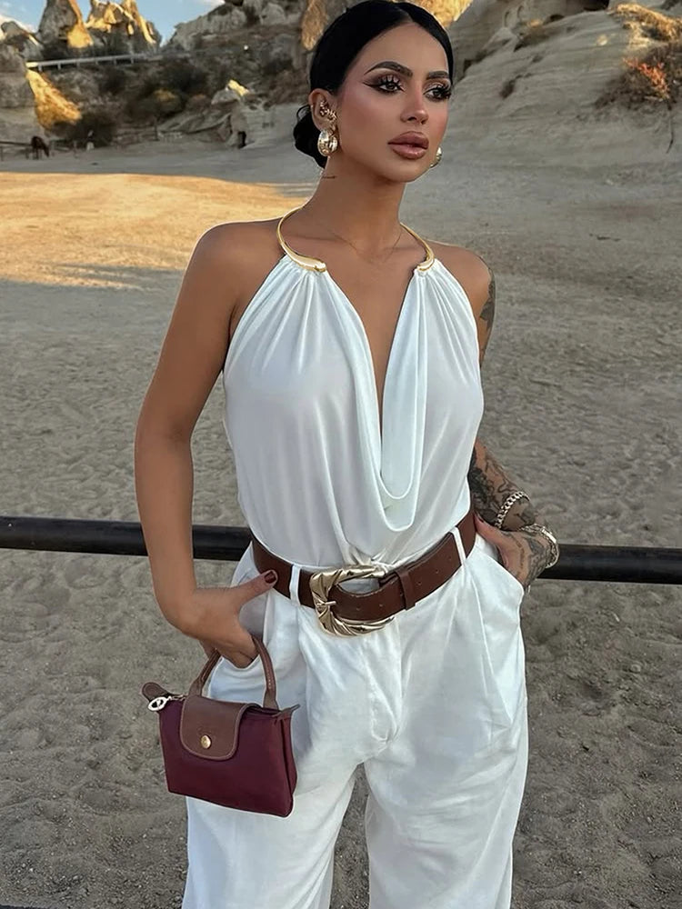Women's Snake Halter Camisole Swing Collar Elegant Backless Tank Tops