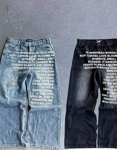 Load image into Gallery viewer, Men's retro Unique patterned alphabet  jeans personalized street clothing
