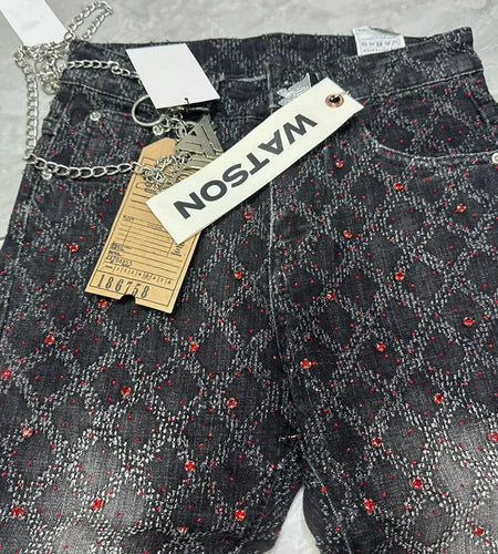 2026 Rhinestone Men's High Street quality Slim Fit Skinny long Denim Flared Jeans Pants