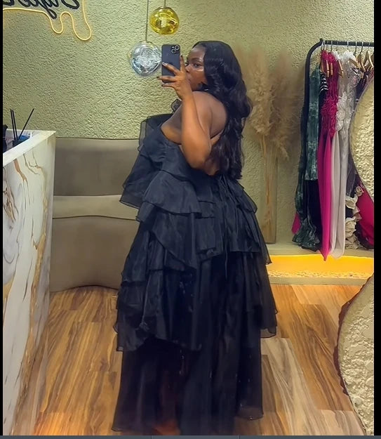 Women Sleeveless Ruffles Loose Smock Strap Maxi Long Sexy Dress