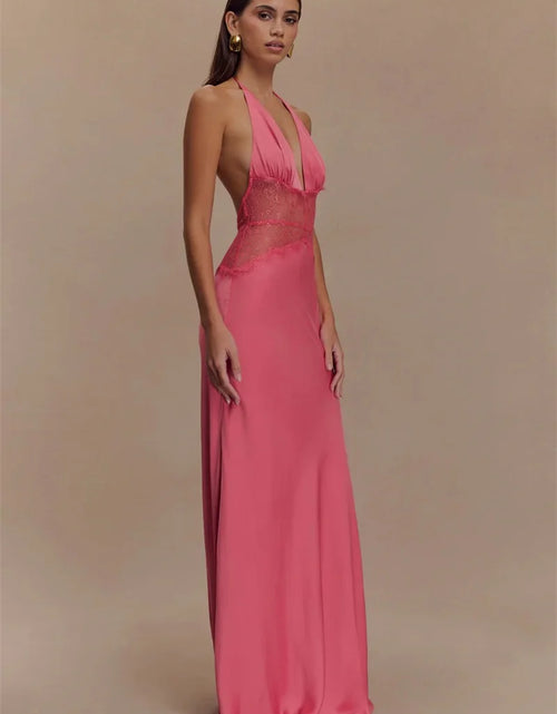 Load image into Gallery viewer, Summer Sexy Maxi Dress Women's Backless Lace Halter Deep V Neck Sleeveless High Waist Elegant Long Gown Floor-Length Polyester
