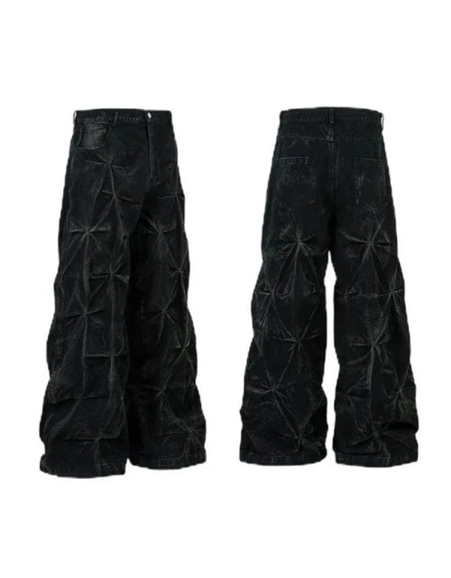 Load image into Gallery viewer, Men's Jeans Y2K Streetwear Black Pleated Baggy Denim Pants  Wide Leg Loose Fit Casual Fashion Trend
