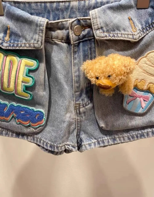 Load image into Gallery viewer, Women Denim Shorts With Bear Velcro Design
