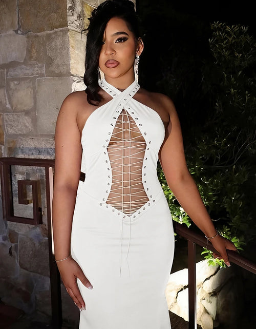Load image into Gallery viewer, Women's Sexy Hollow Long Halter Backless Cross Bandage Decoration High Waist

