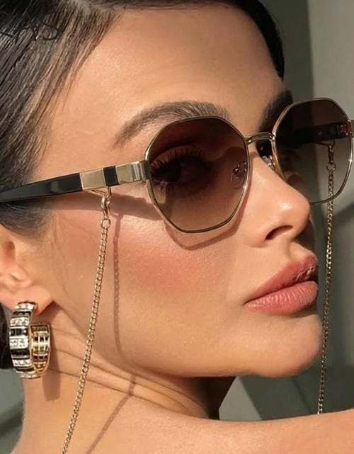 Load image into Gallery viewer, Polygon Sunglasses With Chain 2026 Luxury Brand Fashion Unique Trends Octagon Sun Glasses
