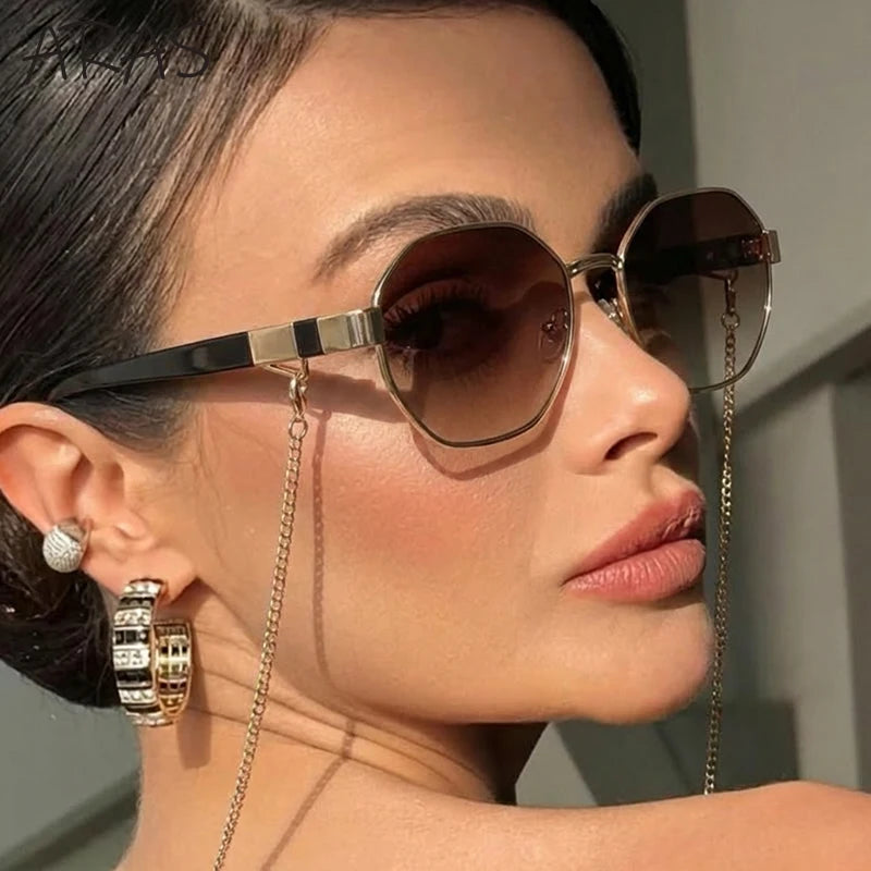 Polygon Sunglasses With Chain 2026 Luxury Brand Fashion Unique Trends Octagon Sun Glasses
