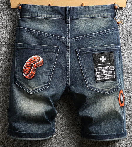 Summer New Fashion Trend Printed Straight Leg Sports Retro Jeans Shorts Comfortable High Quality Shorts 28-36