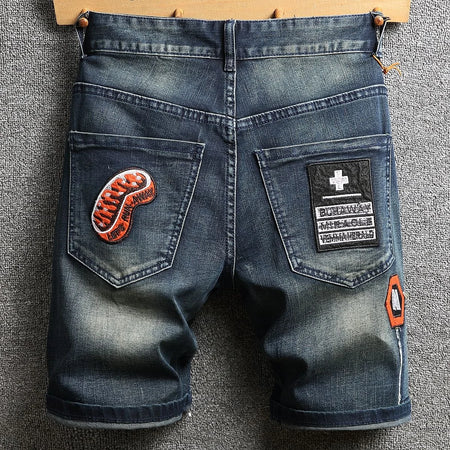 Summer New Fashion Trend Printed Straight Leg Sports Retro Jeans Shorts Comfortable High Quality Shorts 28-36