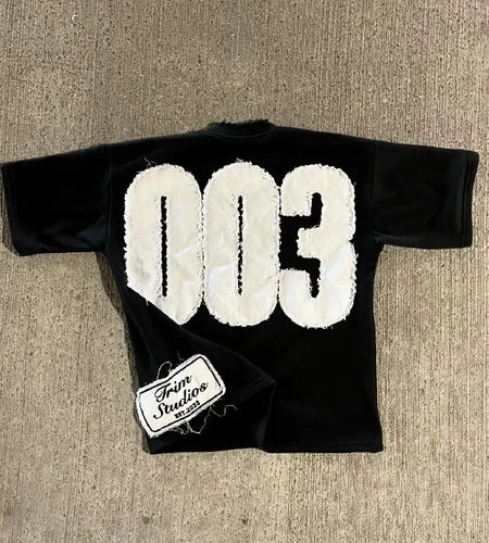 Men's Number 003 Graphic Patch Oversized T Shirt Goth Cotton Short Sleeve Y2K Tops