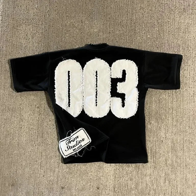 Men's Number 003 Graphic Patch Oversized T Shirt Goth Cotton Short Sleeve Y2K Tops