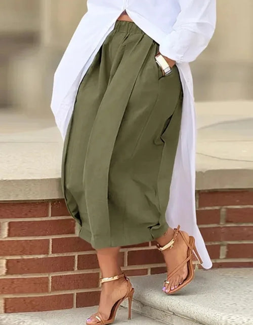Load image into Gallery viewer, Women's Capri Trousers Pockets pleated Wide Leg Casual Vintage Loose High Waist Leisure Calf-length Pants
