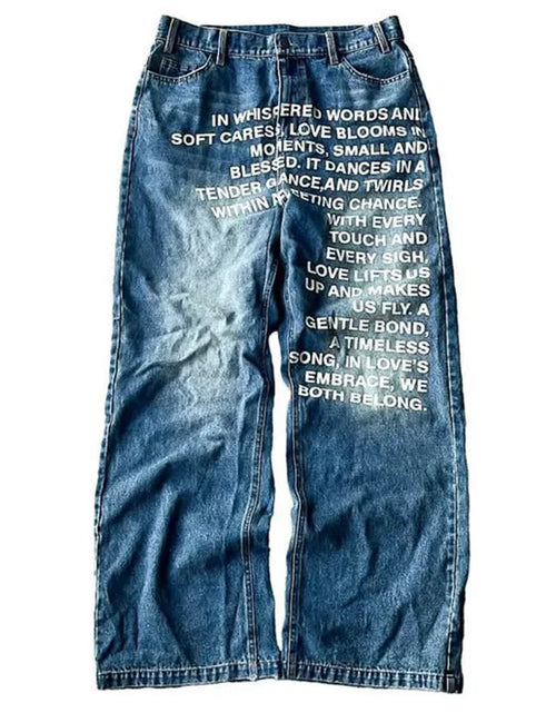 Load image into Gallery viewer, Men's retro Unique patterned alphabet  jeans personalized street clothing
