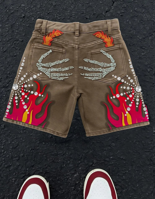 Load image into Gallery viewer, Embroidered Shorts Y2K Streetwear Men Hip Hop Baggy Denim Shorts
