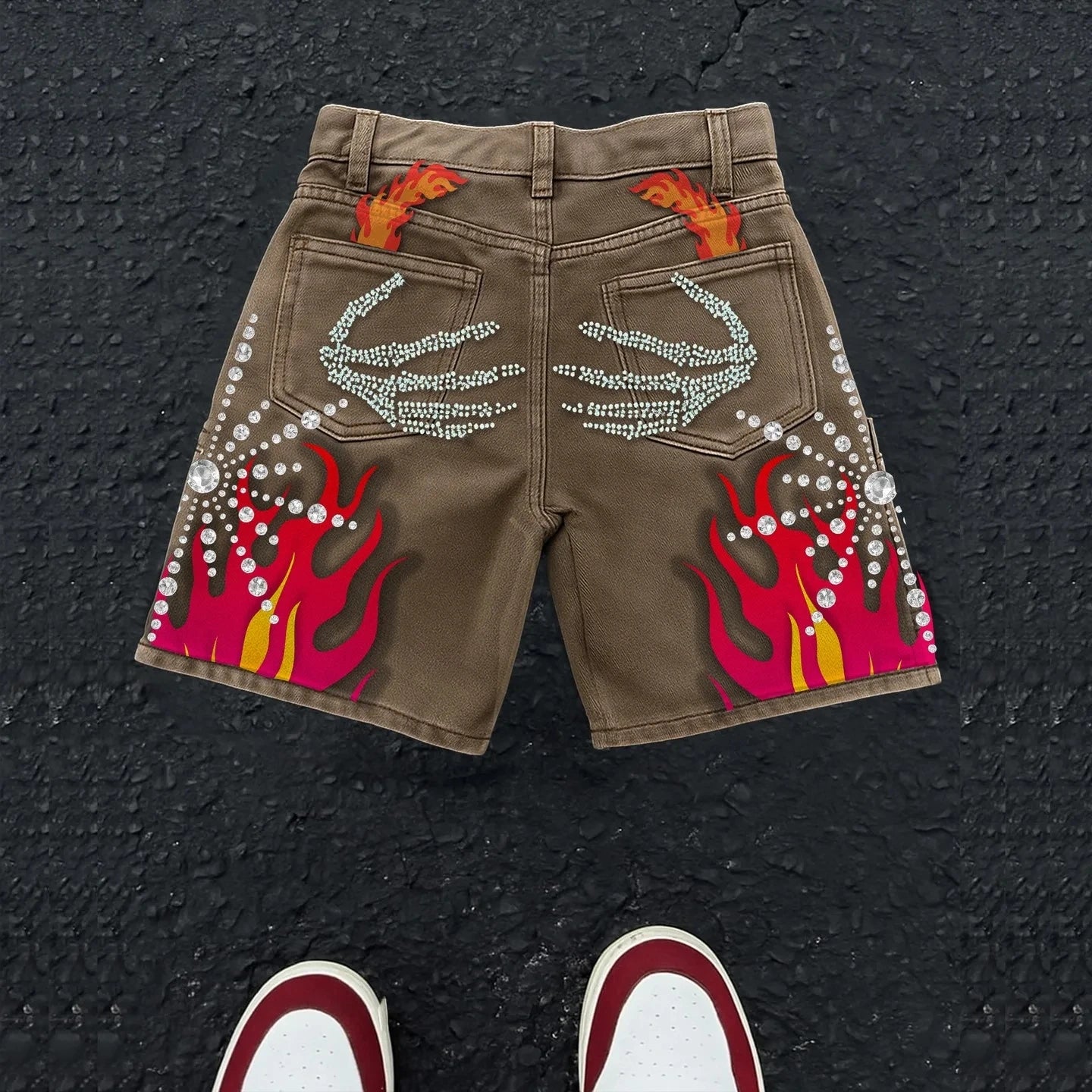 Embroidered Shorts Y2K Streetwear Men Hip Hop Baggy Denim Shorts