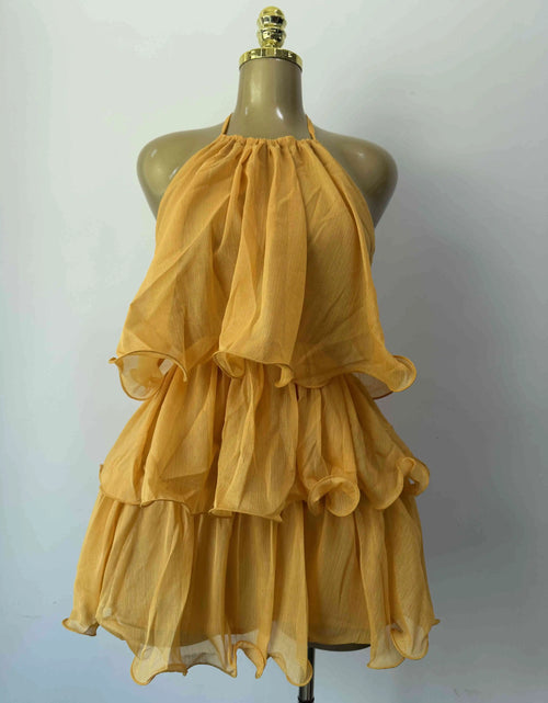 Load image into Gallery viewer, Women Summer Backless Yellow  Dress Sexy Halter  Ruffles Tiered Mini Beach Dress 2026
