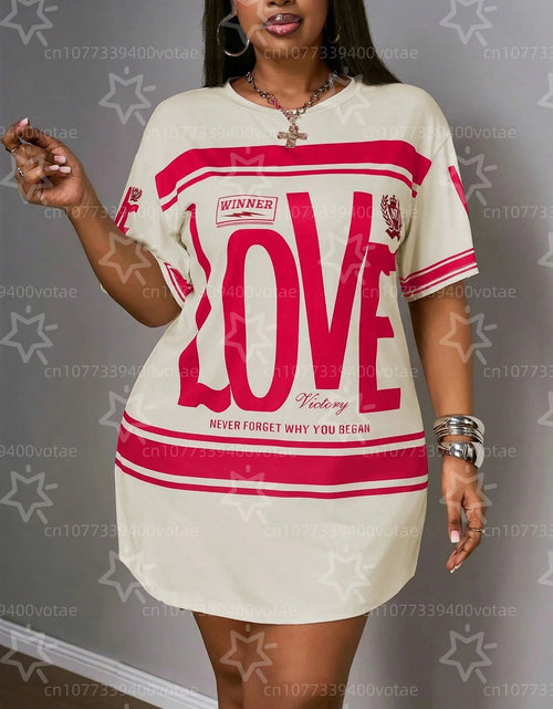 Load image into Gallery viewer, Plus Size LOVE Design Pattern Printed T-shirts Dress Summer Fashionable High Quality Short Sleeved Casual
