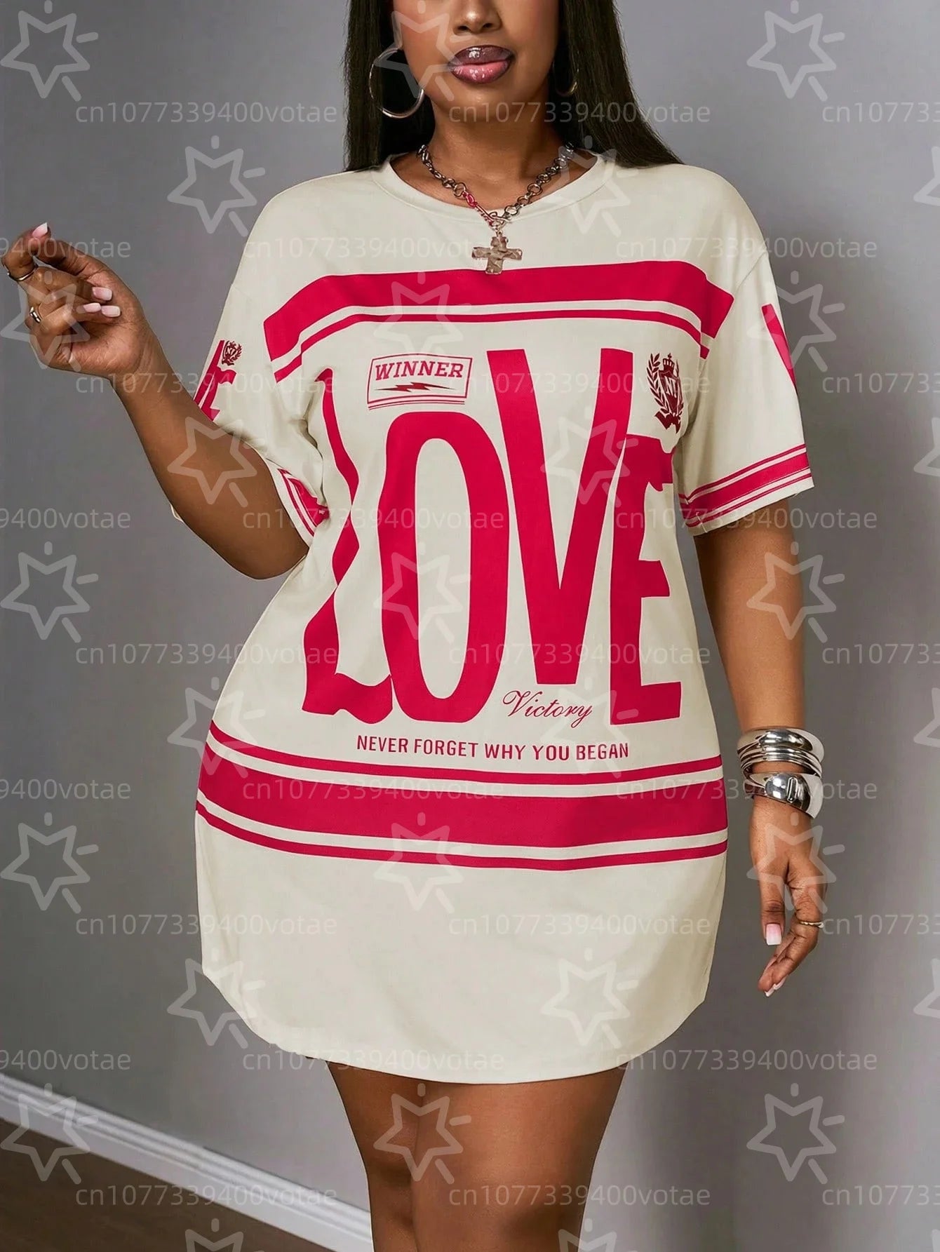 Plus Size LOVE Design Pattern Printed T-shirts Dress Summer Fashionable High Quality Short Sleeved Casual