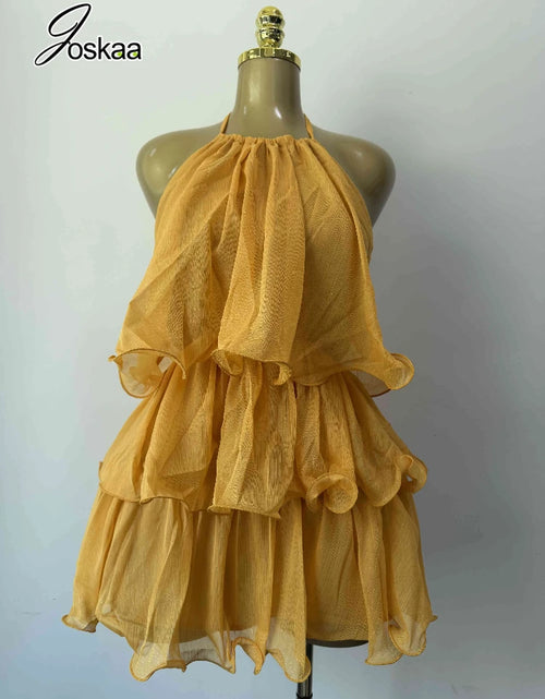 Load image into Gallery viewer, Women Summer Backless Yellow  Dress Sexy Halter  Ruffles Tiered Mini Beach Dress 2026
