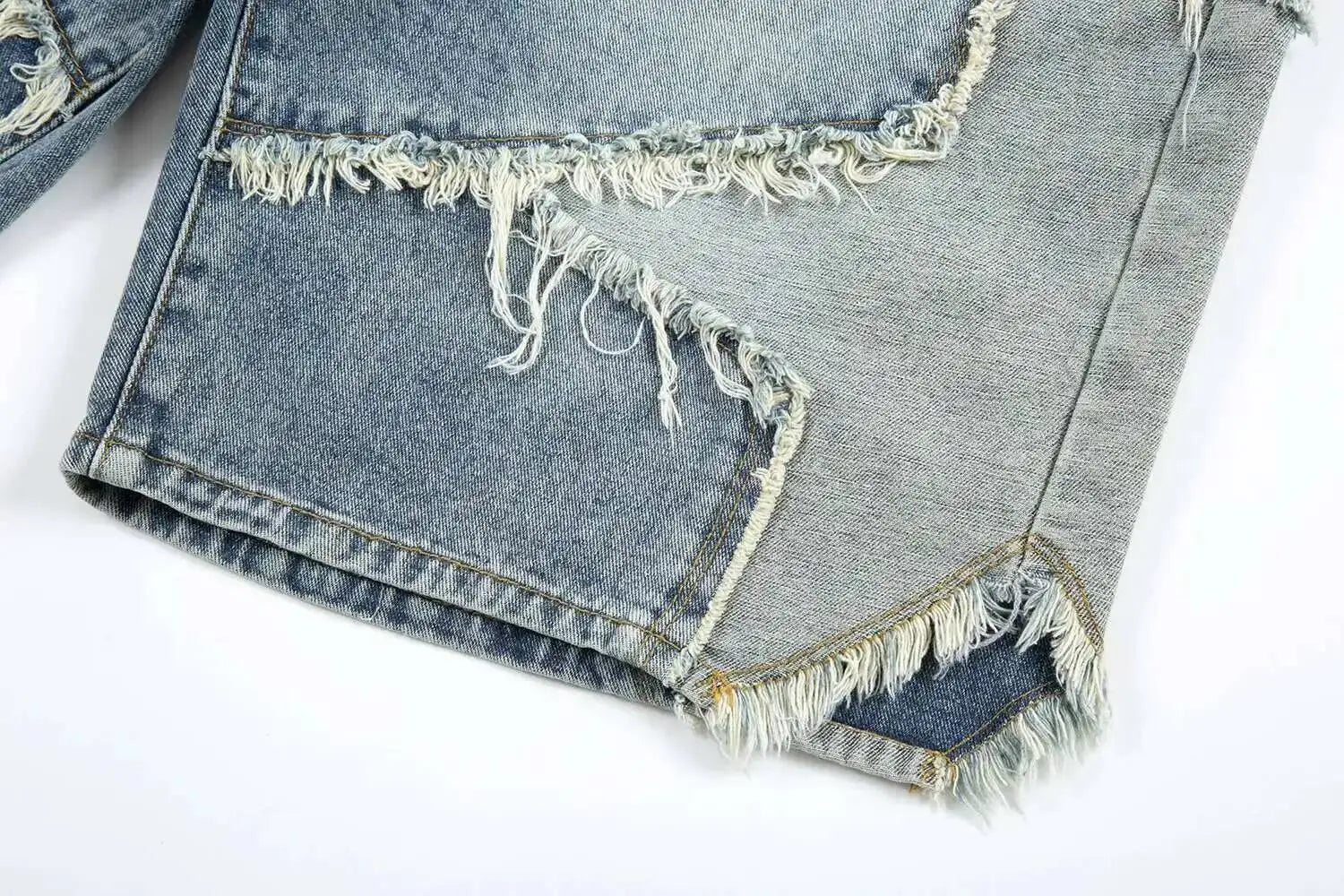 2026 Summer Pentagram Pattern Men's  Mid Length Denim Shorts American High Street Straight