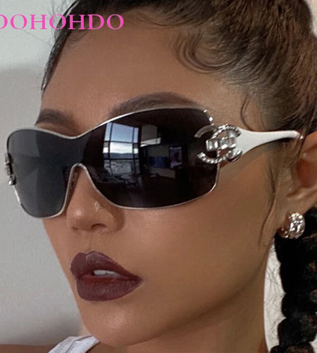 Luxury Rhinestone Oversized One - Piece Frame Y2K Women's Sunglasses Trendy Brand  Eyewear UV400
