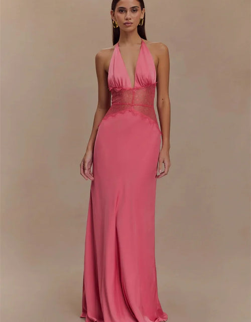 Load image into Gallery viewer, Summer Sexy Maxi Dress Women's Backless Lace Halter Deep V Neck Sleeveless High Waist Elegant Long Gown Floor-Length Polyester

