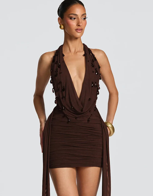 Load image into Gallery viewer, Women's Halter Deep V Neck Backless Sexy Mini Dress

