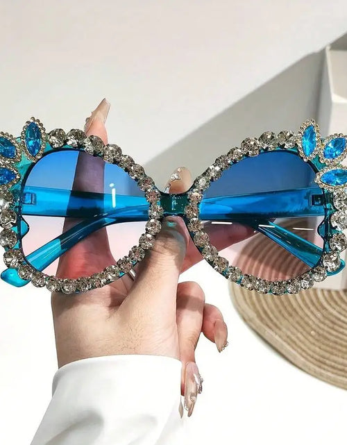 Load image into Gallery viewer, Womens Extra Large Rhinestone Floral Party Sunglasses Gradient Pink Purple Lens
