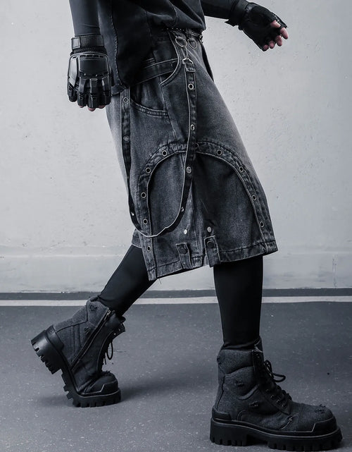 Load image into Gallery viewer, 2026 Summer Washed Vintage Punk Jean Shorts With Small Pouch Style Metal Eyelets Spliced Denim Shorts
