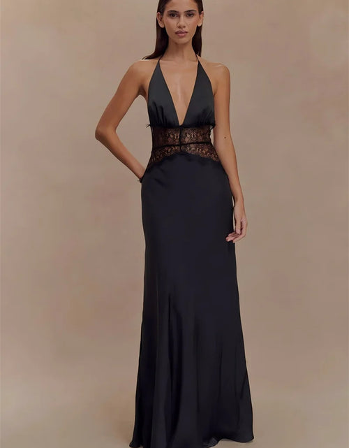 Load image into Gallery viewer, Summer Sexy Maxi Dress Women's Backless Lace Halter Deep V Neck Sleeveless High Waist Elegant Long Gown Floor-Length Polyester
