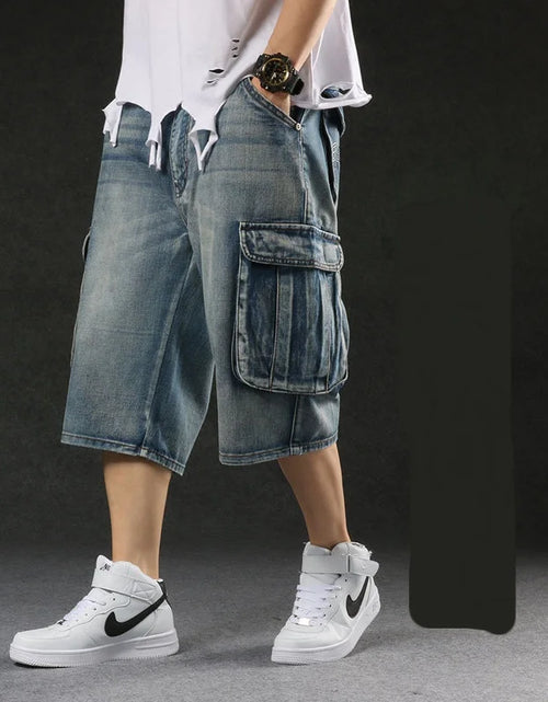 Load image into Gallery viewer, Men's Plus Size Loose Baggy Denim Shorts Fashion Streetwear Hip Hop Cargo Jeans Shorts
