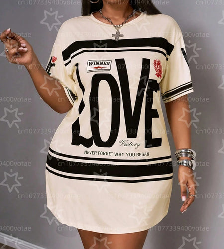 Plus Size LOVE Design Pattern Printed T-shirts Dress Summer Fashionable High Quality Short Sleeved Casual