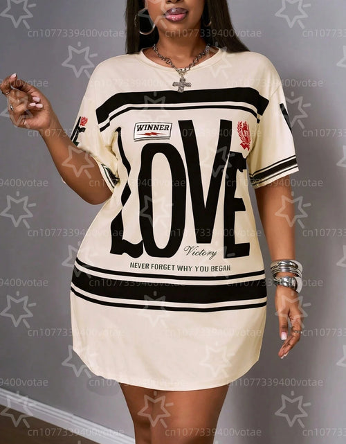 Load image into Gallery viewer, Plus Size LOVE Design Pattern Printed T-shirts Dress Summer Fashionable High Quality Short Sleeved Casual
