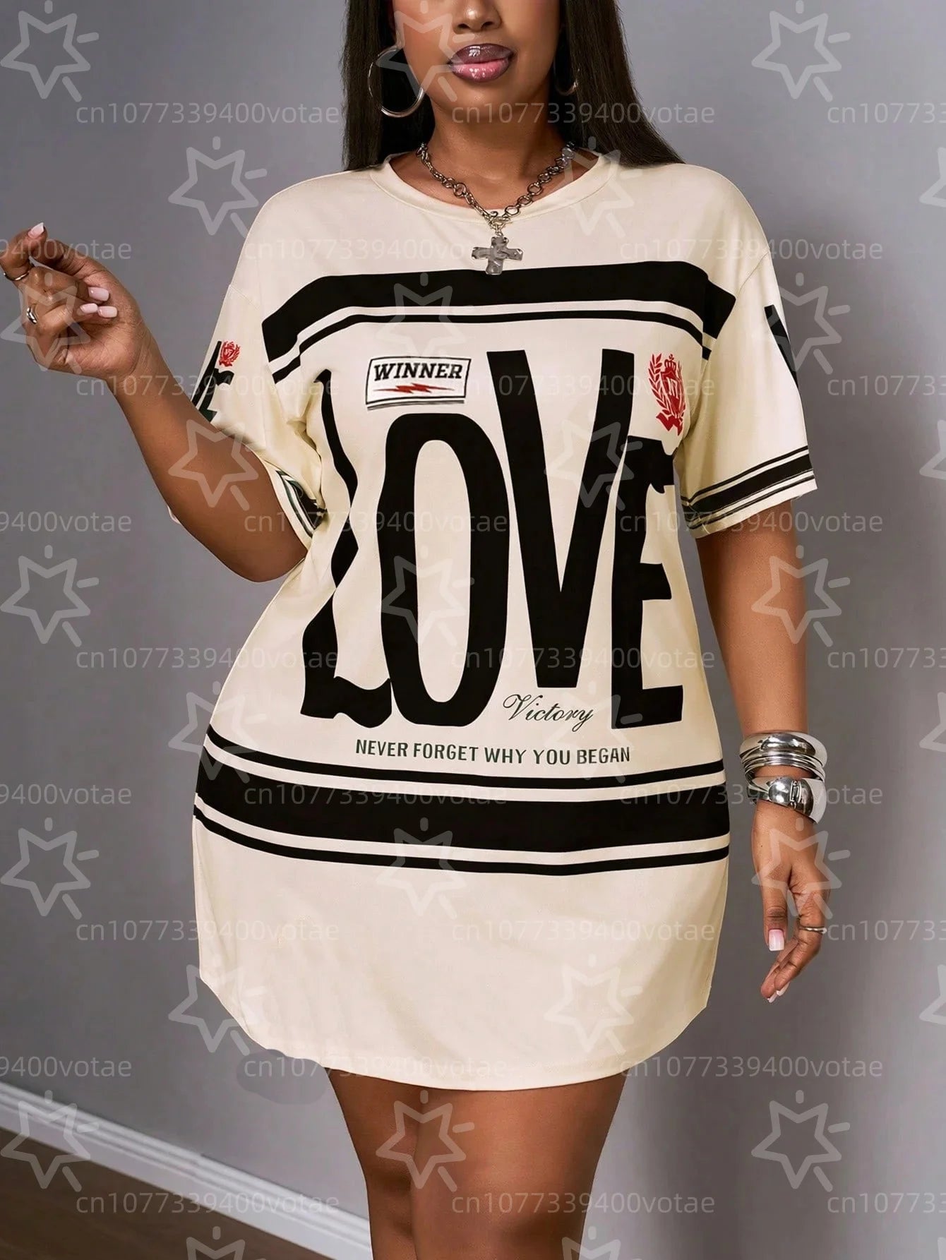 Plus Size LOVE Design Pattern Printed T-shirts Dress Summer Fashionable High Quality Short Sleeved Casual